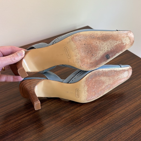 Coach Cathy Kid Cadet/Navy Blue Slingback Leather 3”Heels Size 7B Made in Italy - Picture 6 of 12